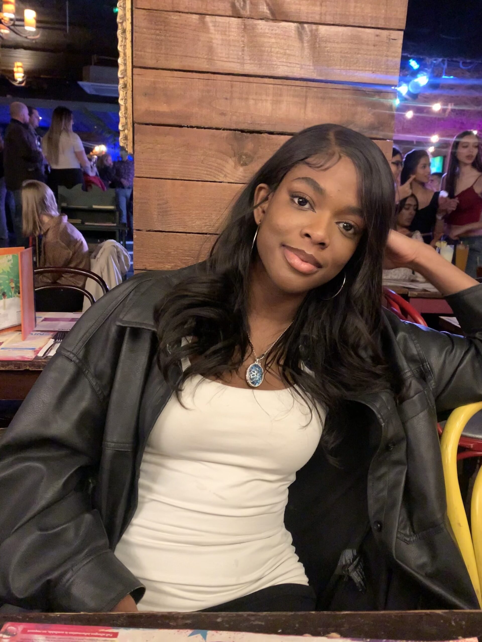 How to actually develop your personal style part 2 Casual chic look with a white top and leather jacket while dining at a Latin restaurant during my style journey