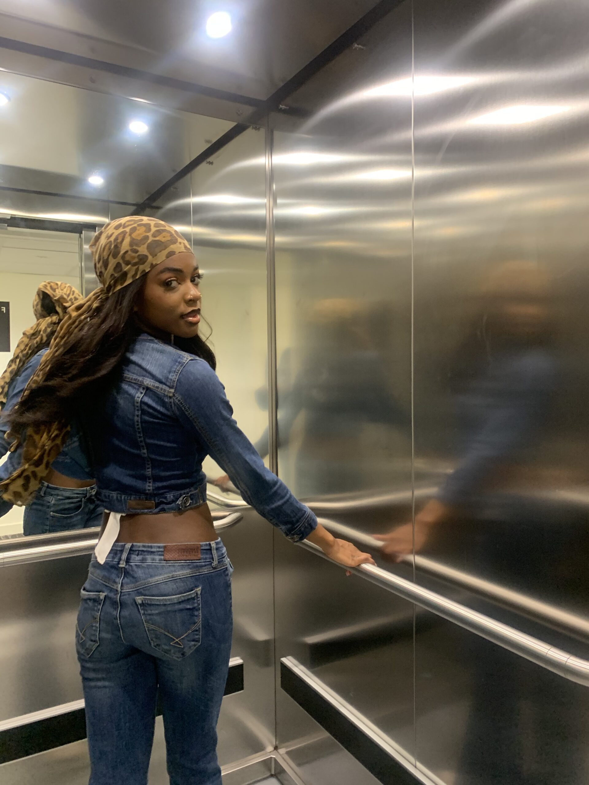 How to actually develop your personal style part 2 Nollywood Y2K-inspired double denim outfit with a leopard-print headscarf highlighting my bold fashion evolution